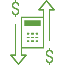 Calculator with arrow going up and down