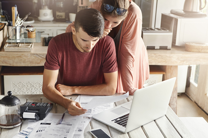 young family managing budget